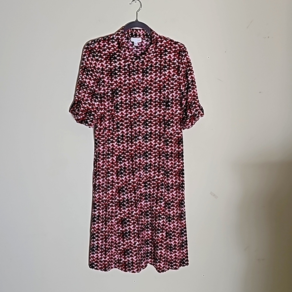 J. Jill Triangle Print Shirt Dress Red Black & White Size 10